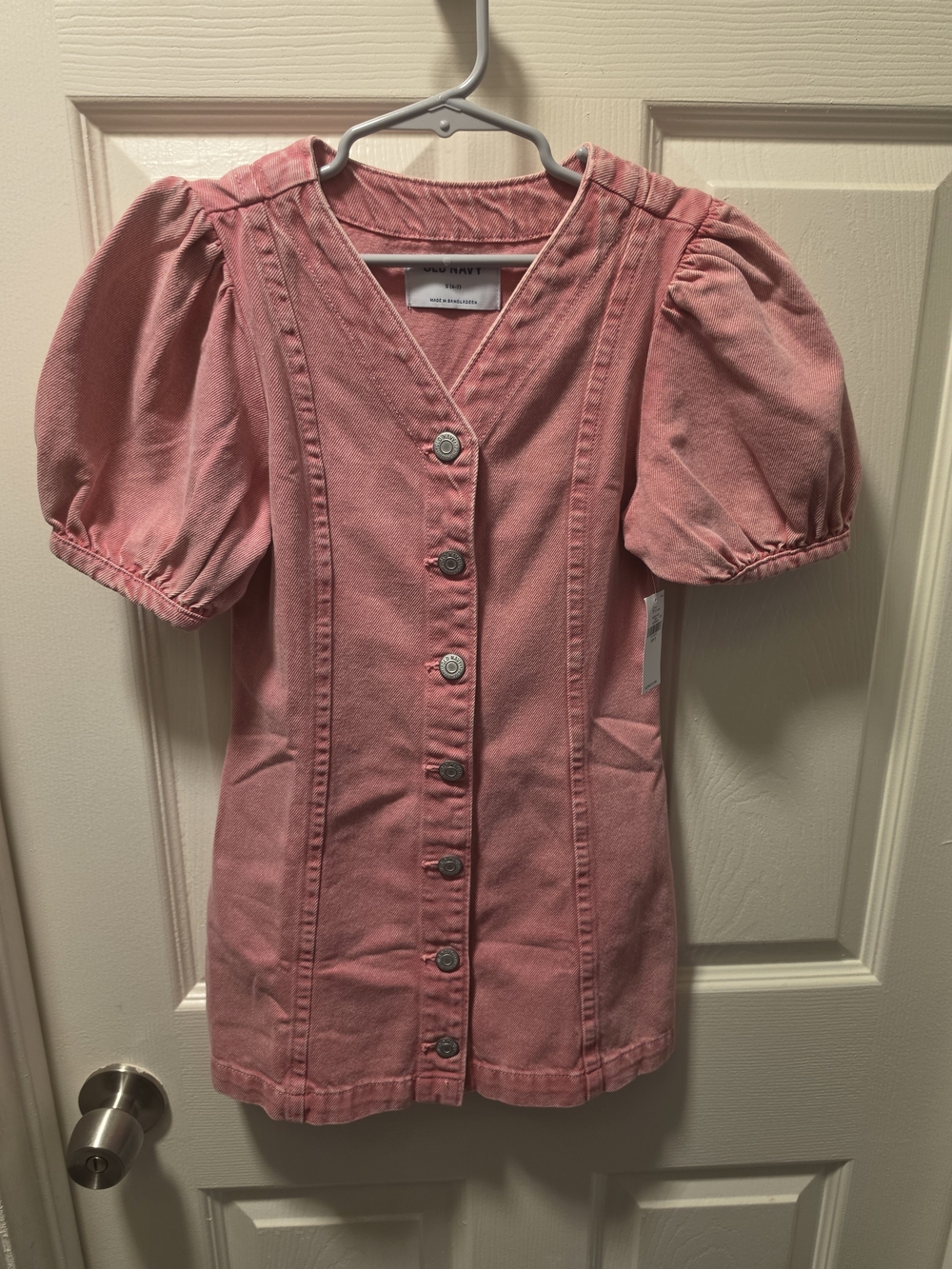 Girls Pink Button-Down Puff Sleeve Dress by Old Navy